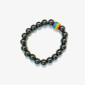 Andrew Christian Elastic Hematite PRIDE Bead Bracelet - Smoke Gray w/PRIDE Bead